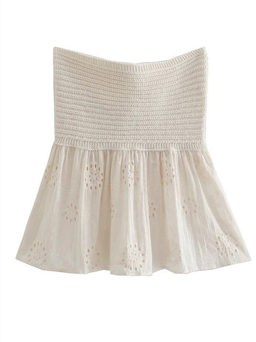 Yipinpay 2023 Knit Crop Top Women Cut Out Tube Top Female Woman Beige Embroidery Off Shoulder Top Y2k Sleeveless Summer Sexy Tops